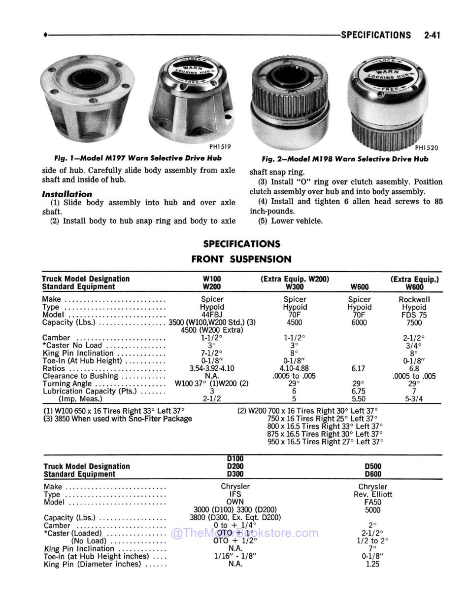 1974 Dodge Truck 100-800 Shop Manual - Sample Page 1 - Front Suspension Specifications