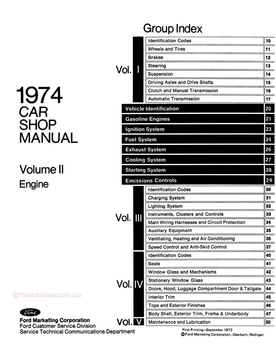 1974 Ford / Lincoln / Mercury Shop Manual -Table of Contents Volume 2