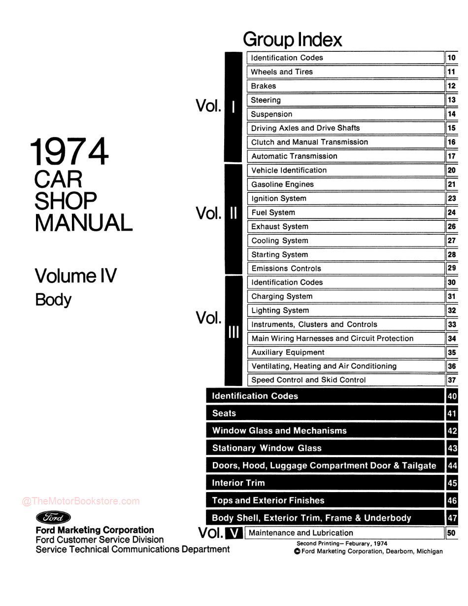 1974 Ford / Lincoln / Mercury Shop Manual -Table of Contents Volume 4