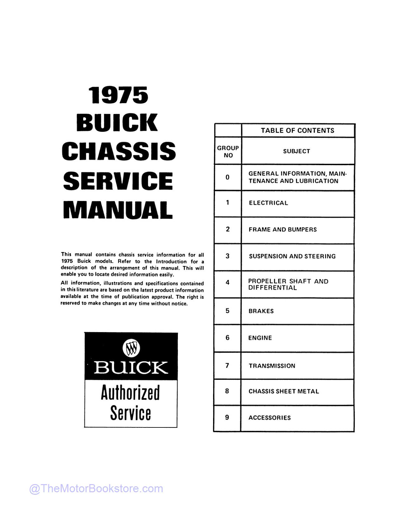 1975 Buick Chassis Service Manual All Series  - Table of Contents