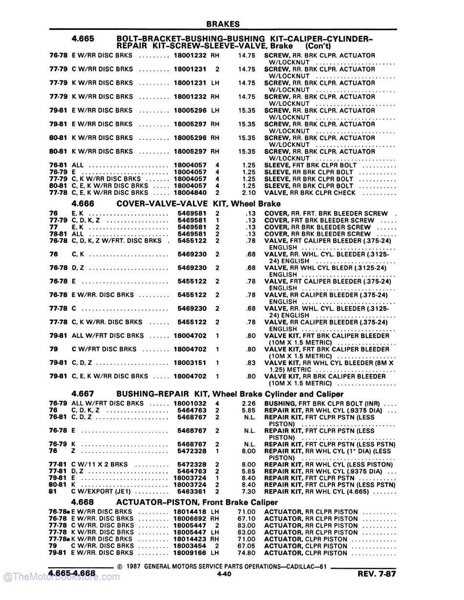 1976 - 1981 Cadillac Chassis & Body Parts and Illustrations Catalog - Sample Page 1