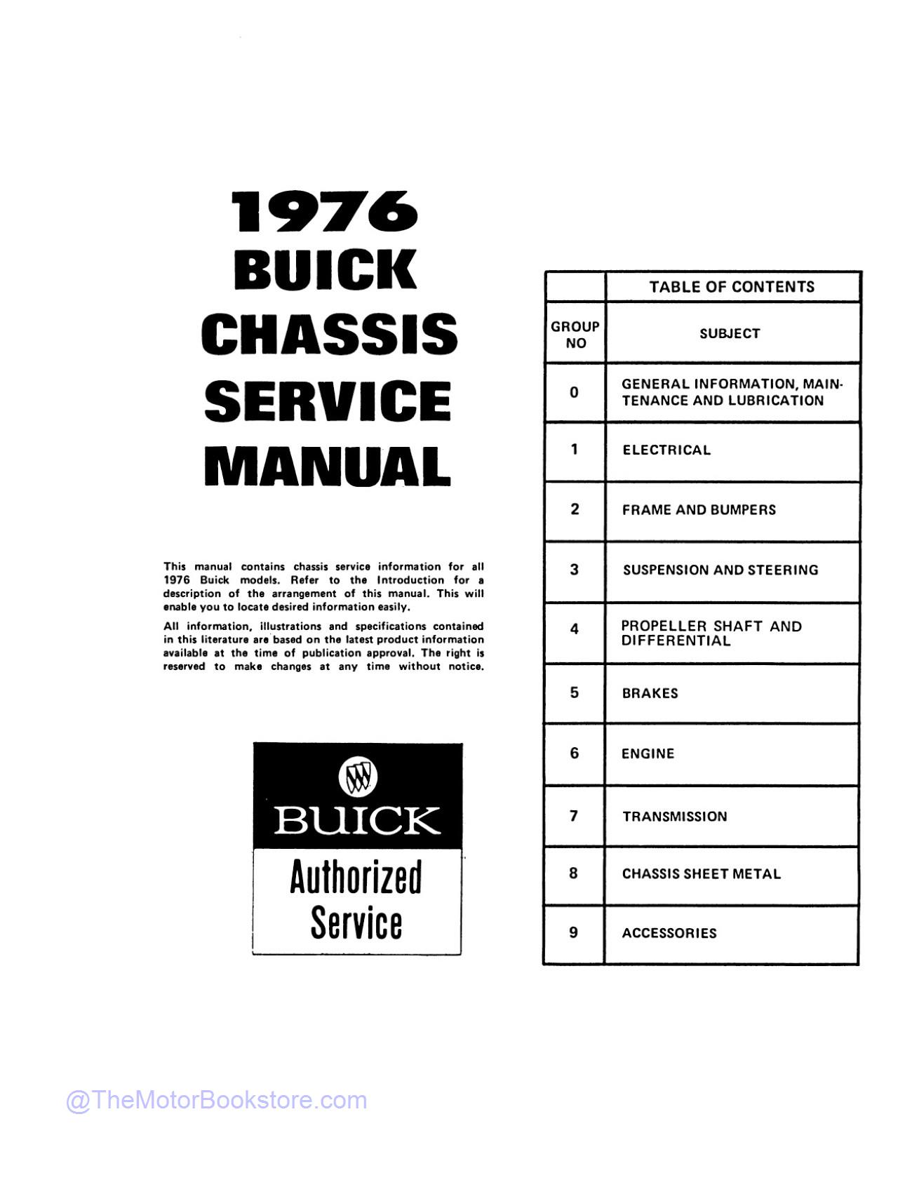 1976 Buick Chassis Service Manual All Series  - Table of Contents