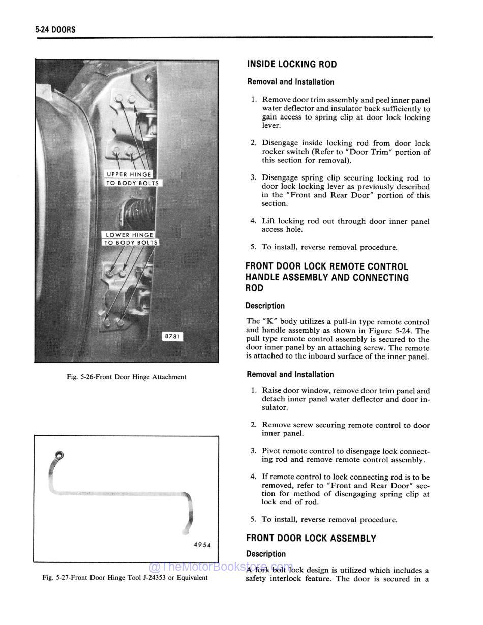 1976 Cadillac Seville Fisher Body Service Manual Sample Page - Door Inside Locking Rod Removal