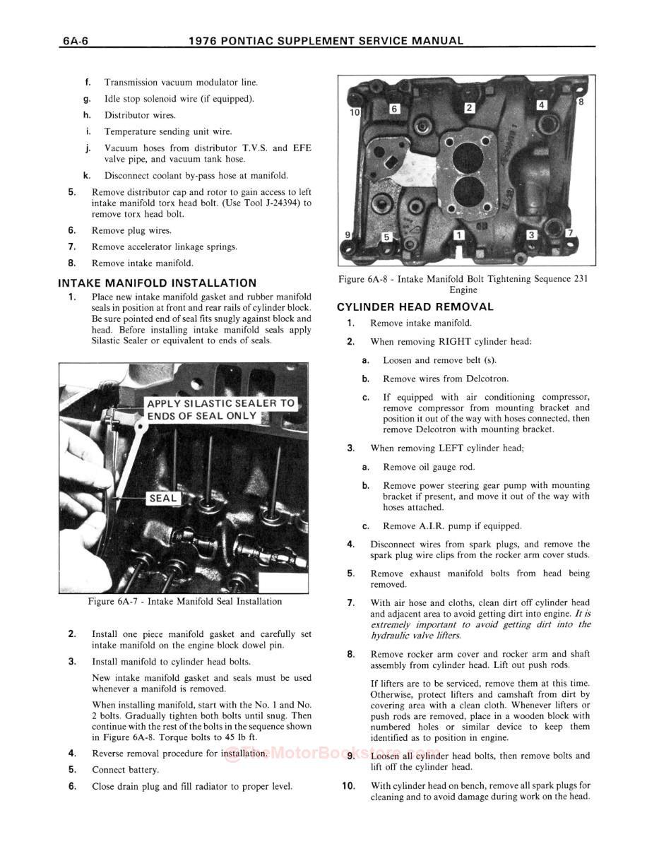 1976 Pontiac Shop Manual SupplementSample Page - Intake Manifold