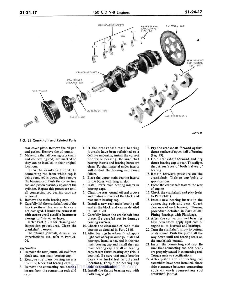 1977 Ford / Lincoln / Mercury Shop Manual Sample Page - 460 CID Crankshaft