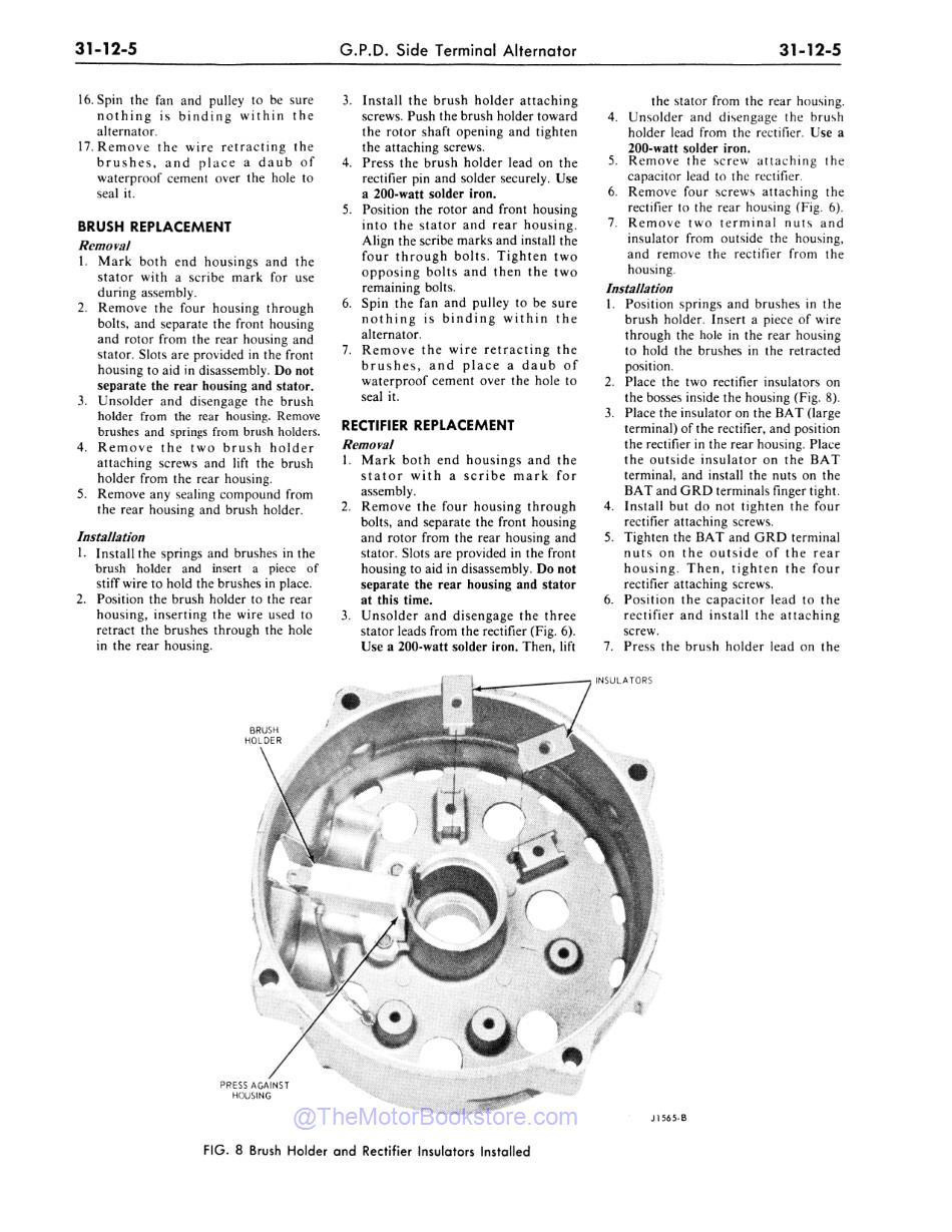 1977 Ford / Lincoln / Mercury Shop Manual Sample Page - Brush / Rectifier Replacement