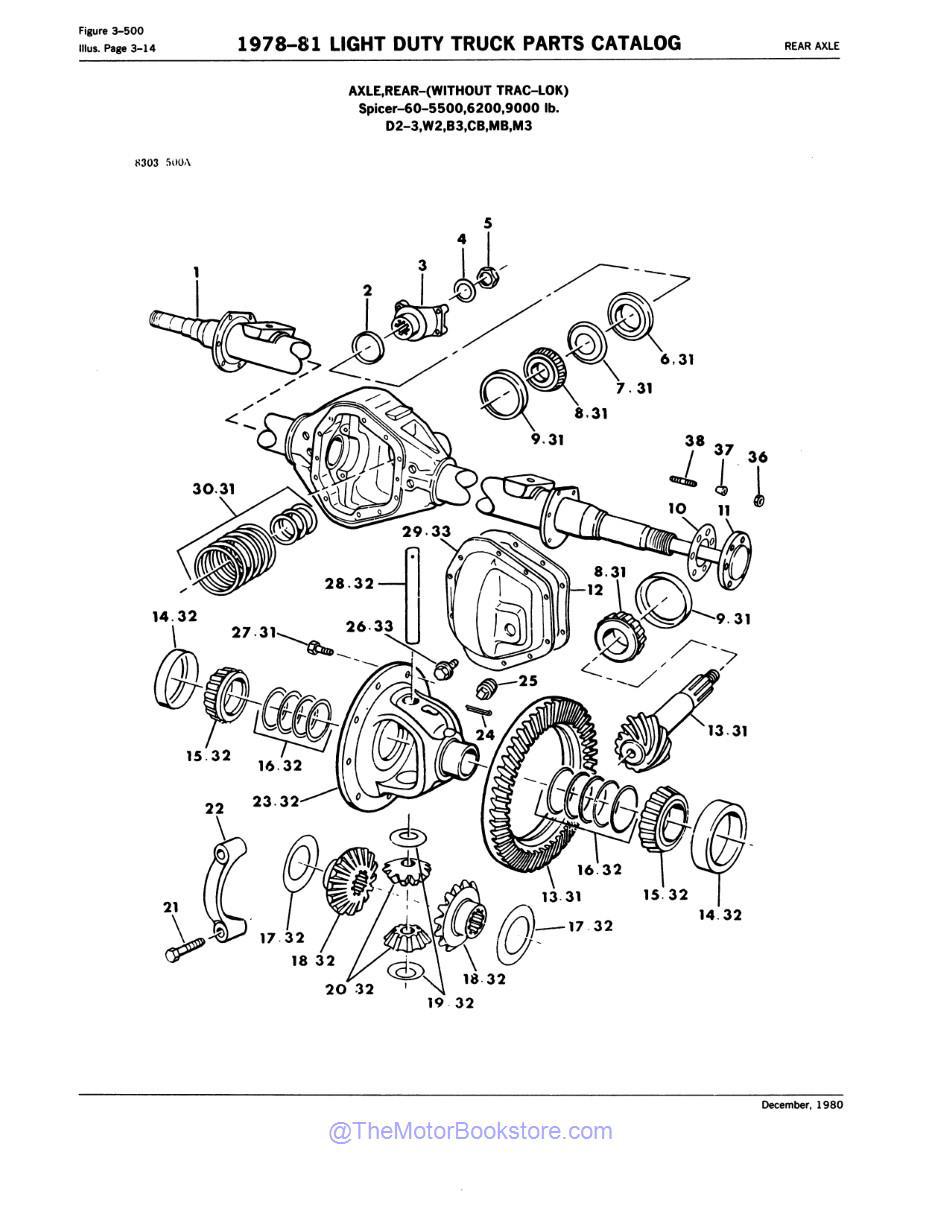 1978 - 1981 Dodge / Plymouth Truck & Van Parts Catalog - Sample Page 1 - Illustration - Rear Axle