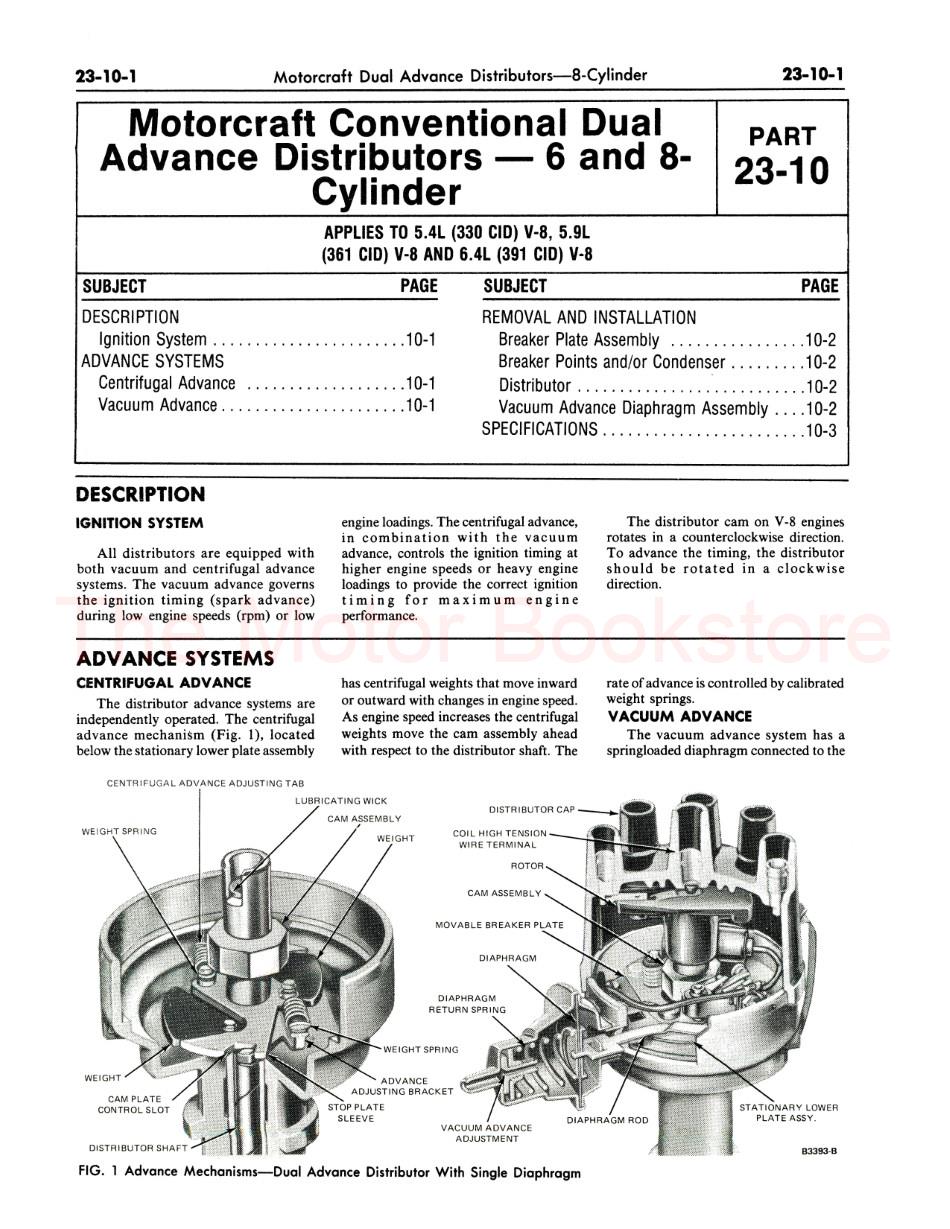 1978 Ford Truck Shop Manual Sample Page - Motorcraft Dual Advance Distributors