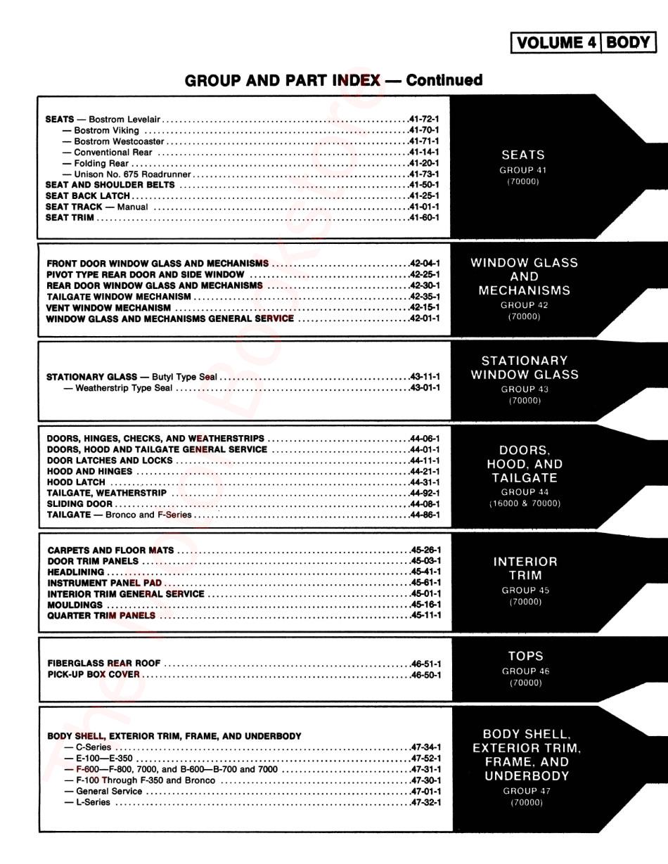 1978 Ford Truck Shop Manuals - Table of Contents Page 6