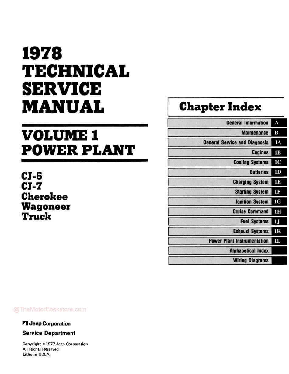 1978 Jeep Technical Service Manual - Table of Contents 1