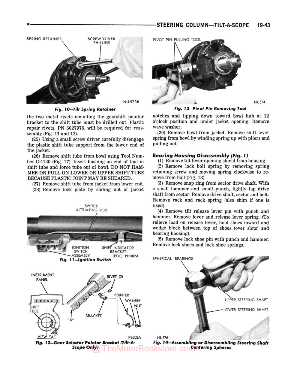 1978 Plymouth / Chrysler / Dodge Chassis, Body & Electrical Shop Manual Set - Sample Page - Steering Column - Tilt-A-Scope