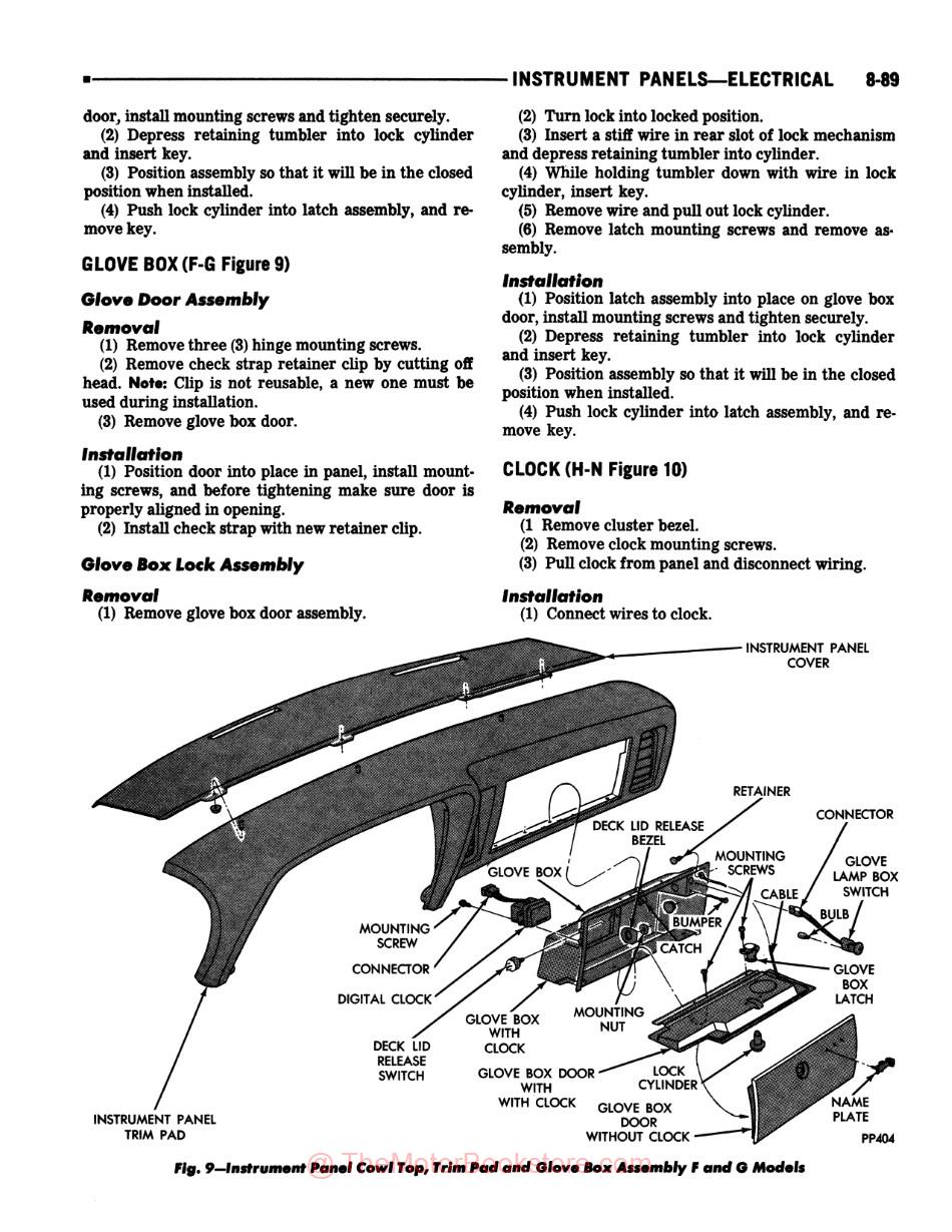 1978 Plymouth / Chrysler / Dodge Chassis, Body & Electrical Shop Manual Set - Sample Page - Glove Box
