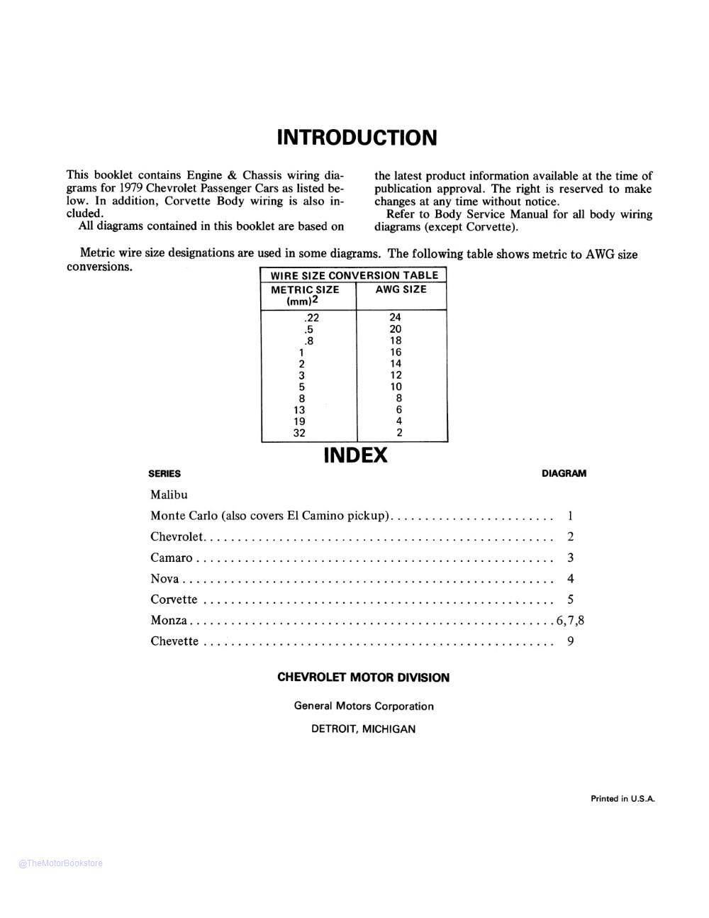 1979 Chevrolet Car Wiring Diagrams  - Table of Contents