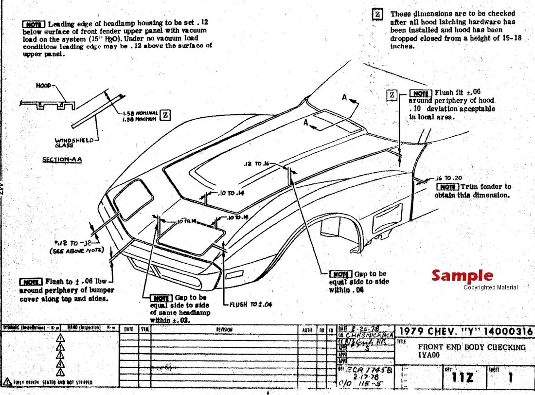 1979 Corvette Factory Assembly Manual - Front end body checking Sample Page