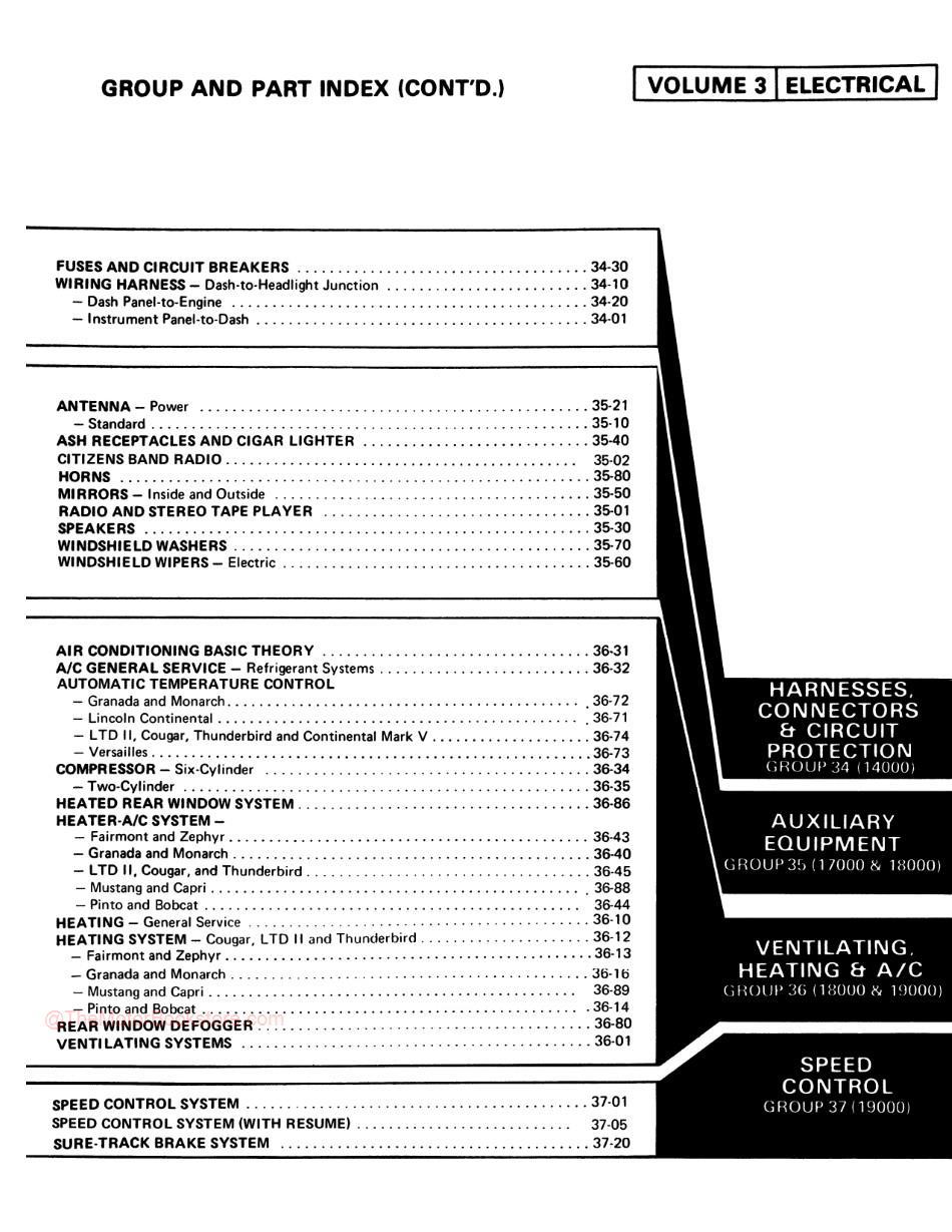 1979 Ford / Lincoln / Mercury Shop Manual - Table of Contents Volume 3 Cont.
