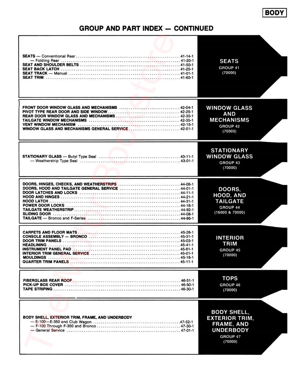 1979 Ford Truck Shop Manuals - Table of Contents Page 6