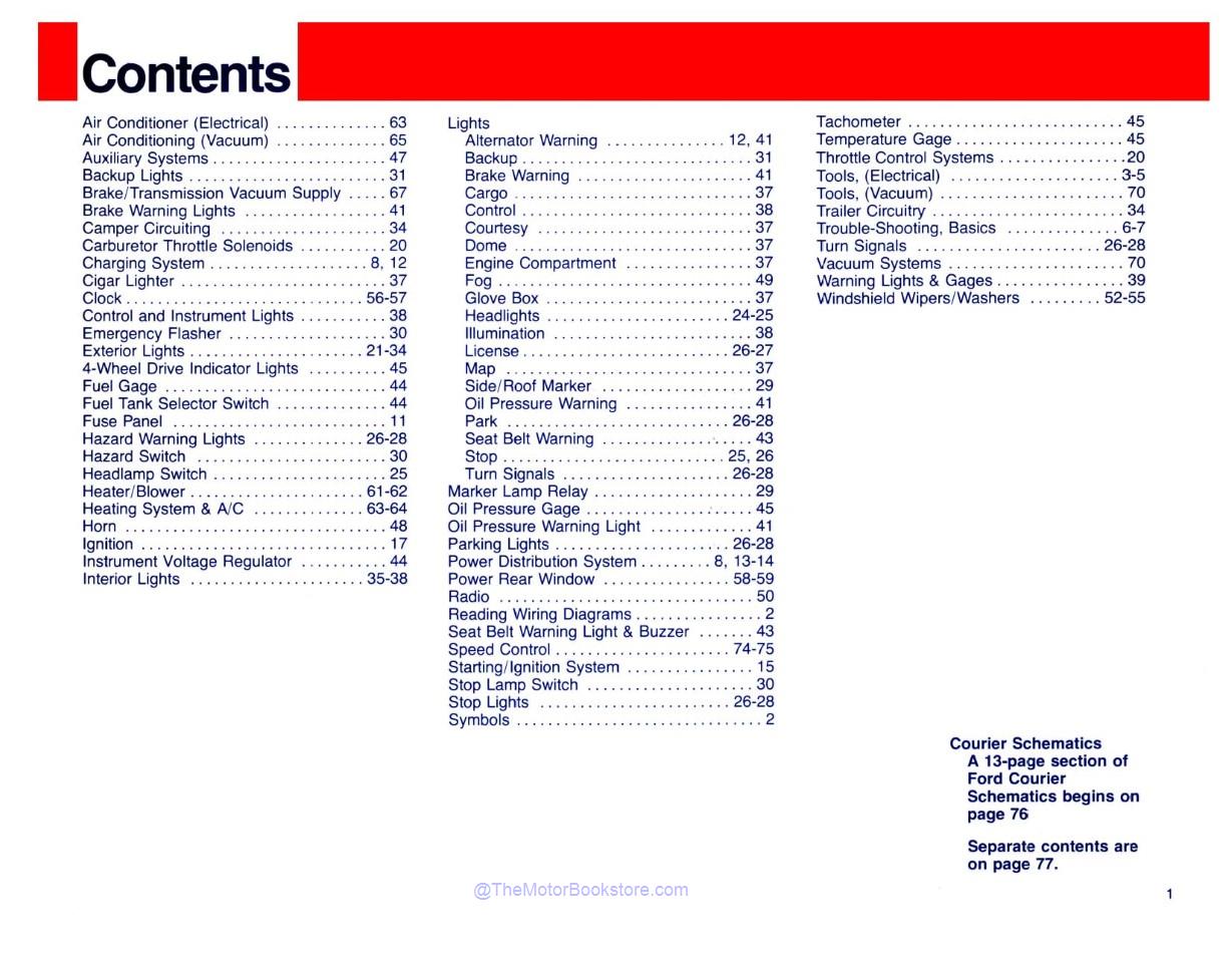 1980 Ford Truck Electrical & Vacuum Troubleshooting Manual  - Table of Contents