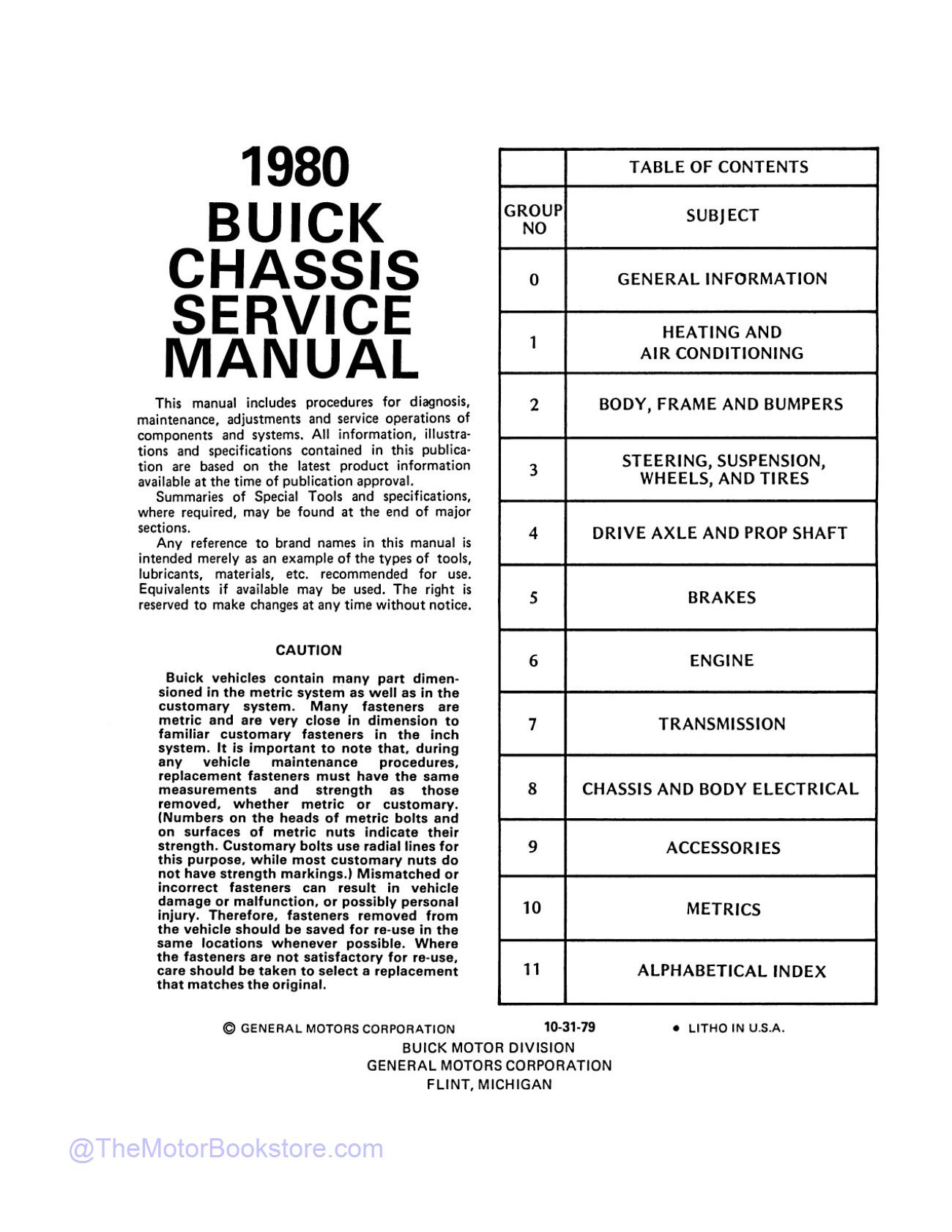1980 Buick Chassis Service Manual  - Table of Contents