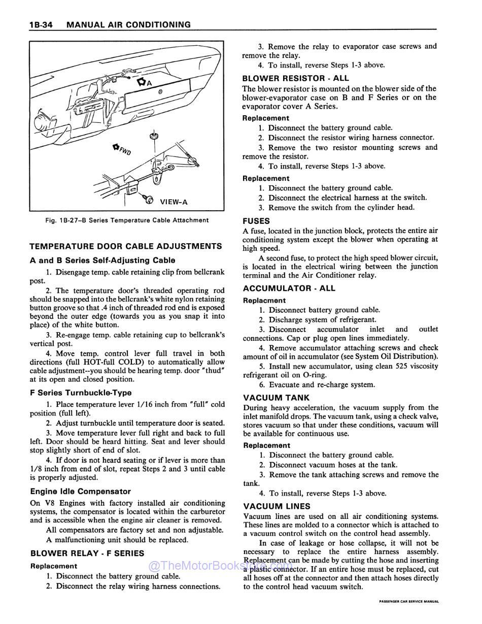 1980 Chevrolet Car Shop Manual Sample Page - AC Temp Door Cable Adjustments