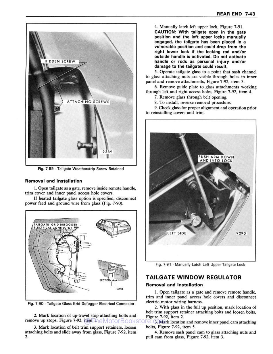 1980 Fisher Body Service Manual Sample Page - Tailgate Window Regulator