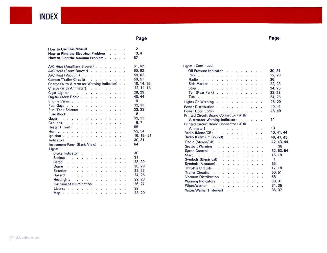 1980 Ford Econoline Van Electrical Vacuum Troubleshooting Manual  - Table of Contents