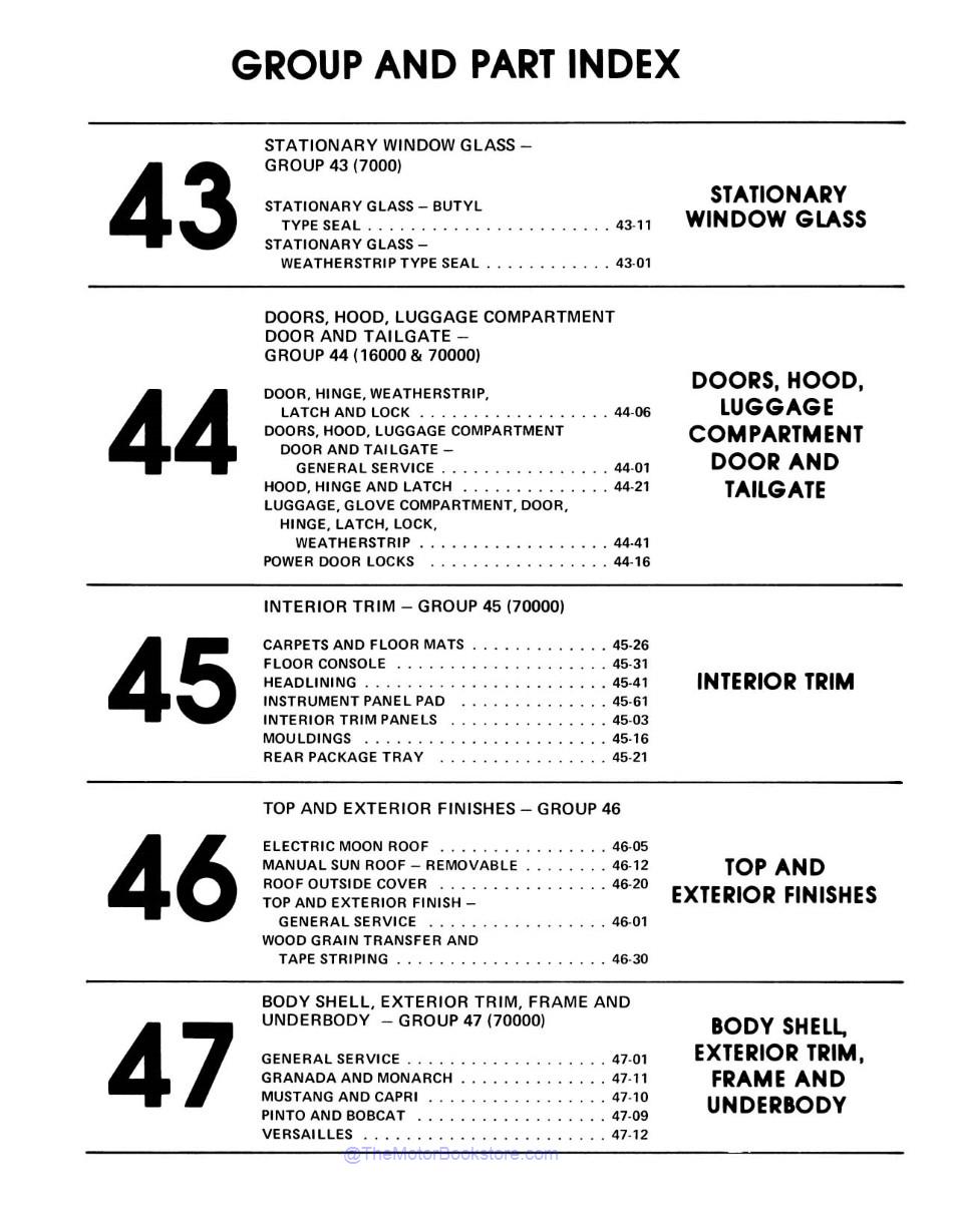 1980 Ford Mustang, Mercury & Lincoln Shop Manual - 4 Volumes  - Table of Contents 3