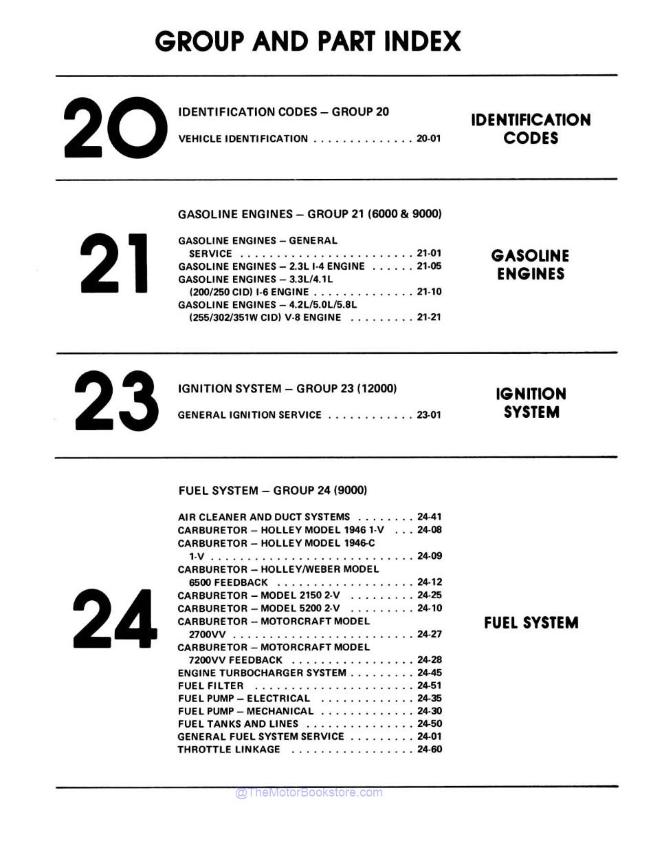 1980 Ford Mustang, Mercury & Lincoln Shop Manual - 4 Volumes  - Table of Contents 8