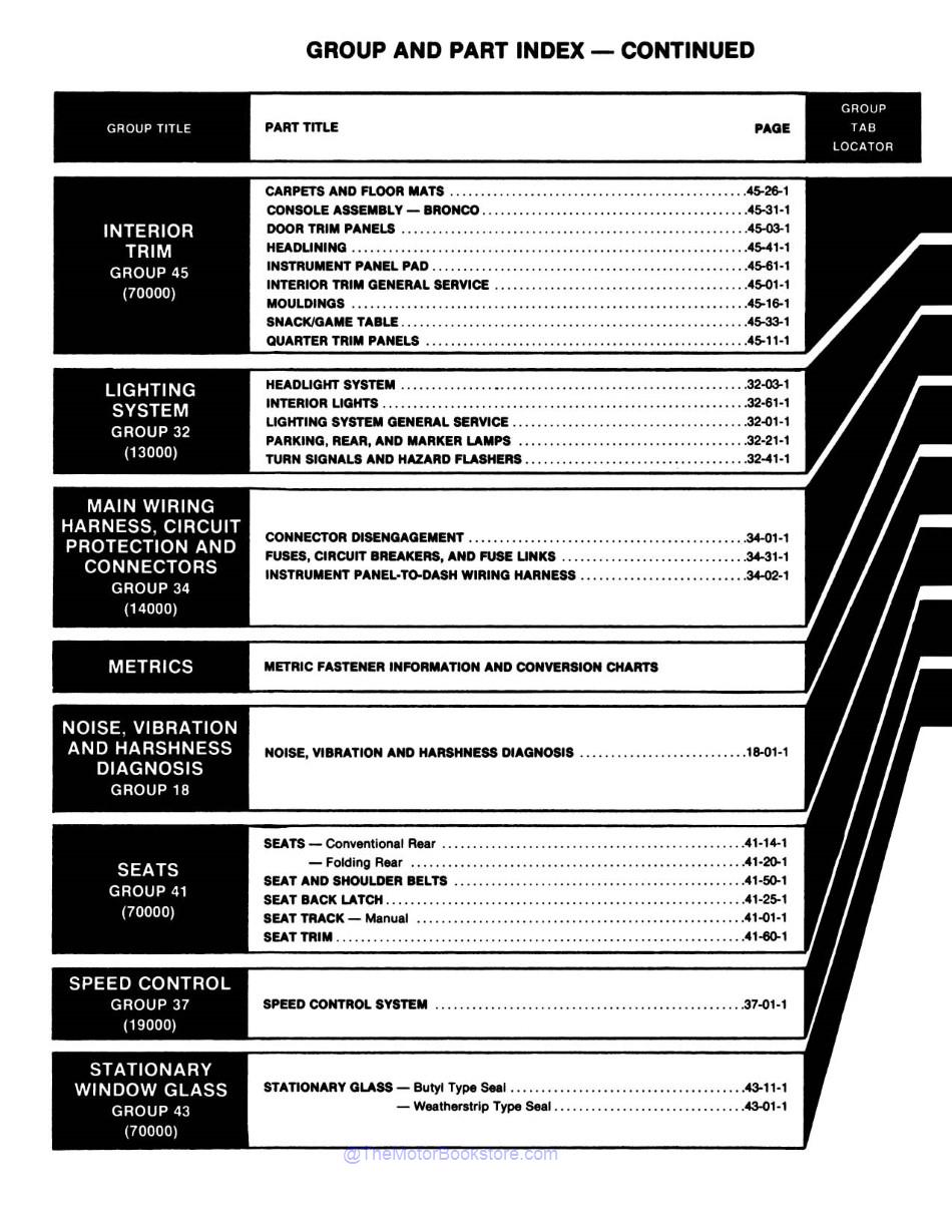 1980 Ford Truck Shop Manual - Body, Chassis, Engine & Electrical  - Table of Contents 3