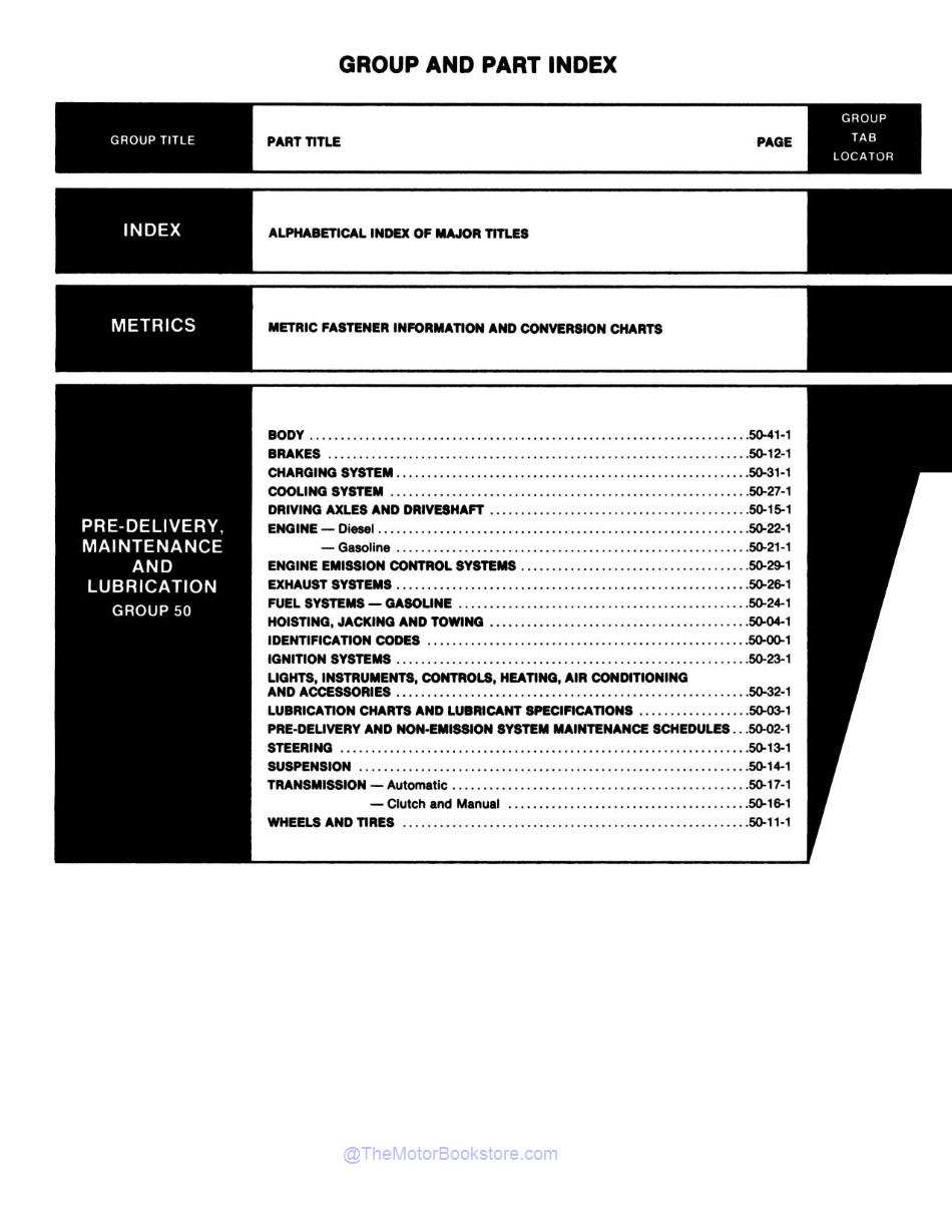 1980 Ford Truck Shop Manual - Body, Chassis, Engine & Electrical  - Table of Contents 6