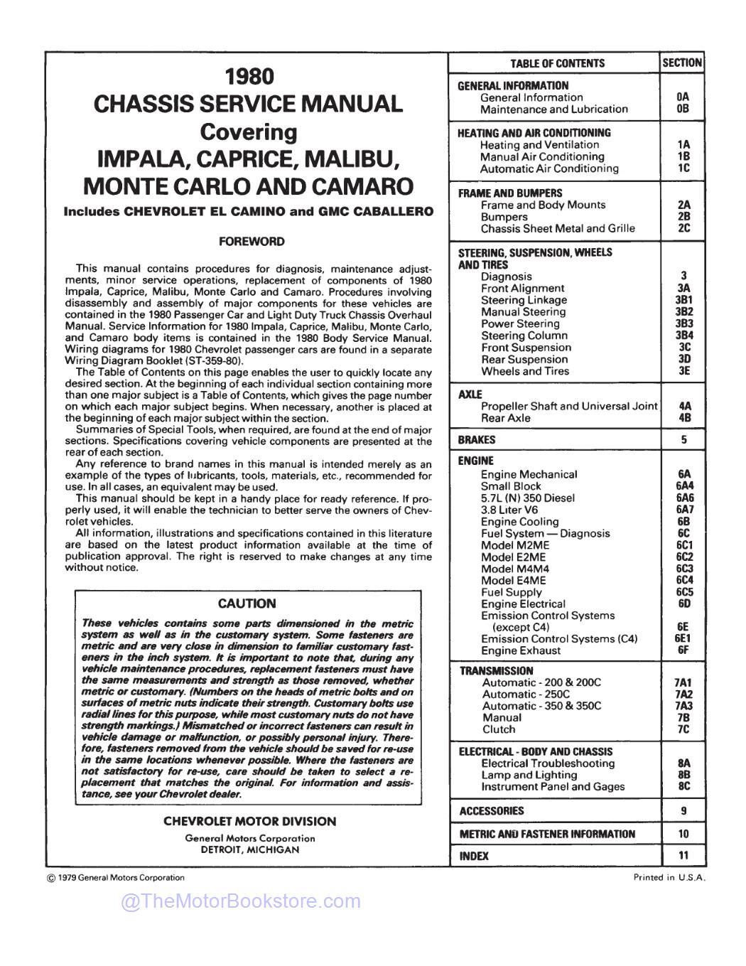 1980 GMC Caballero Service Manual - Table of Contents 1980 GMC Caballero Service Manual - Table of Contents