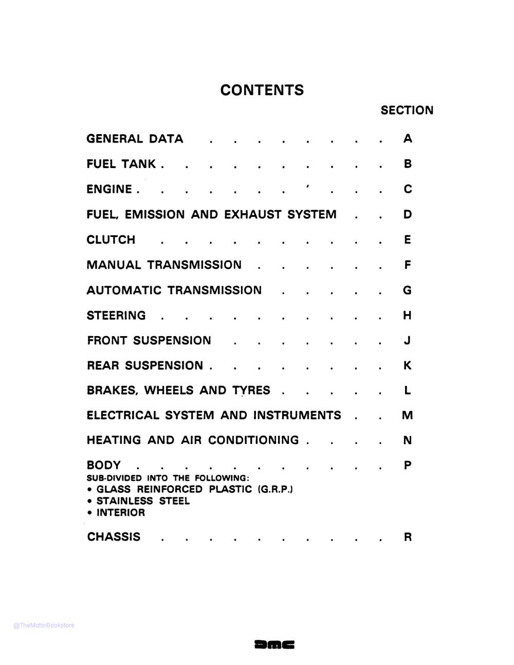 1981-1983 DeLorean Technical Service Manual  - Table of Contents