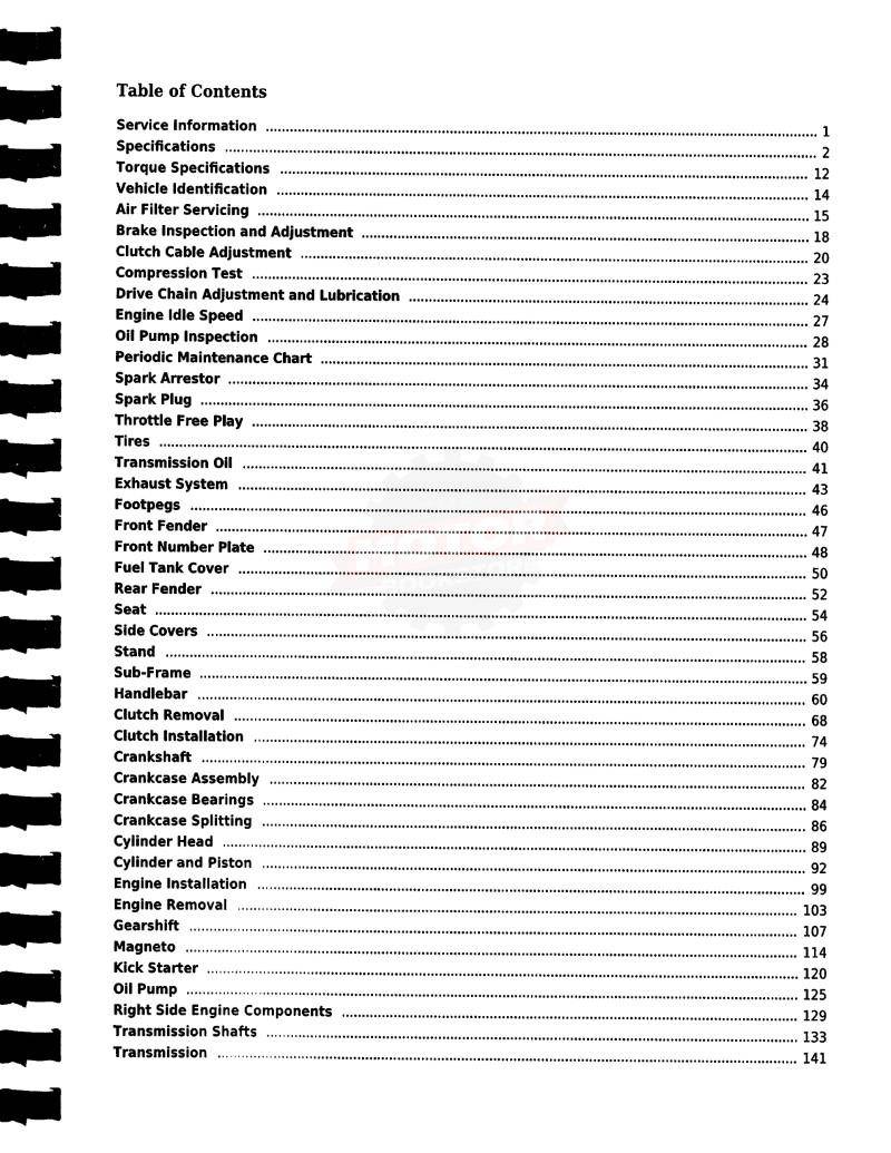 1981-2000 Suzuki DS80 / 2001+ JR80 Service Manual - Table of Contents 1