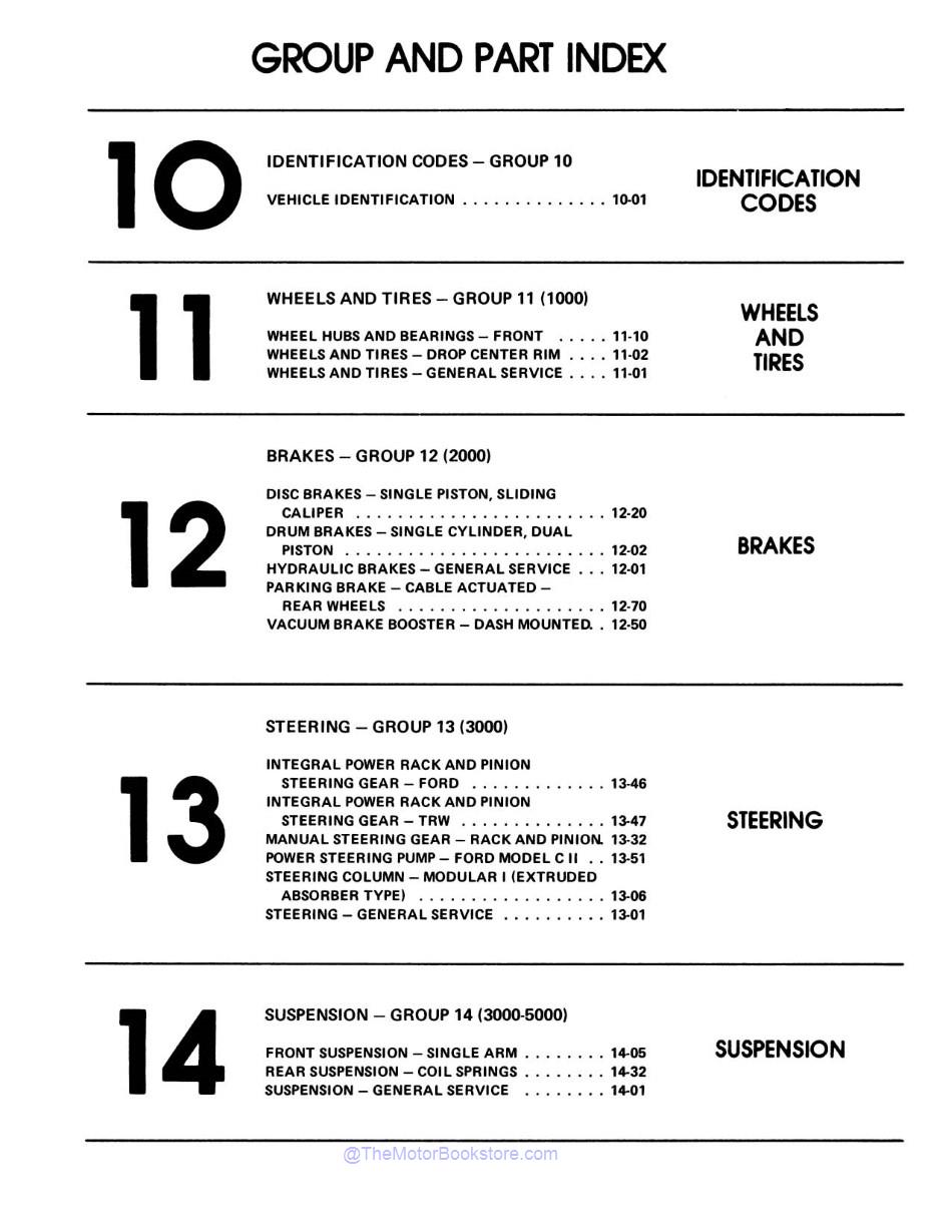 1981 Ford Mustang, Thunderbird, & Mercury Shop Manual - 3 Vols  - Table of Contents 1