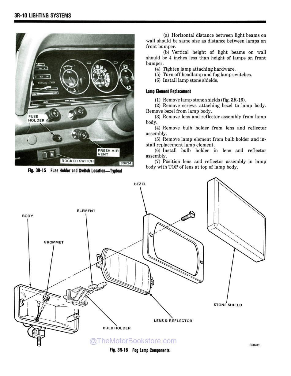 1981 Jeep Shop Manual Sample Page - Fog Lamp Components