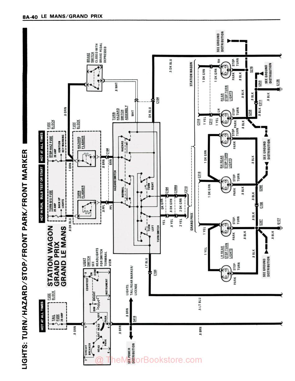 1981 Pontiac Service Manual (Grand Prix, LeMans and Firebird) - Sample Page - Illustration - Circuit Diagram - Lights