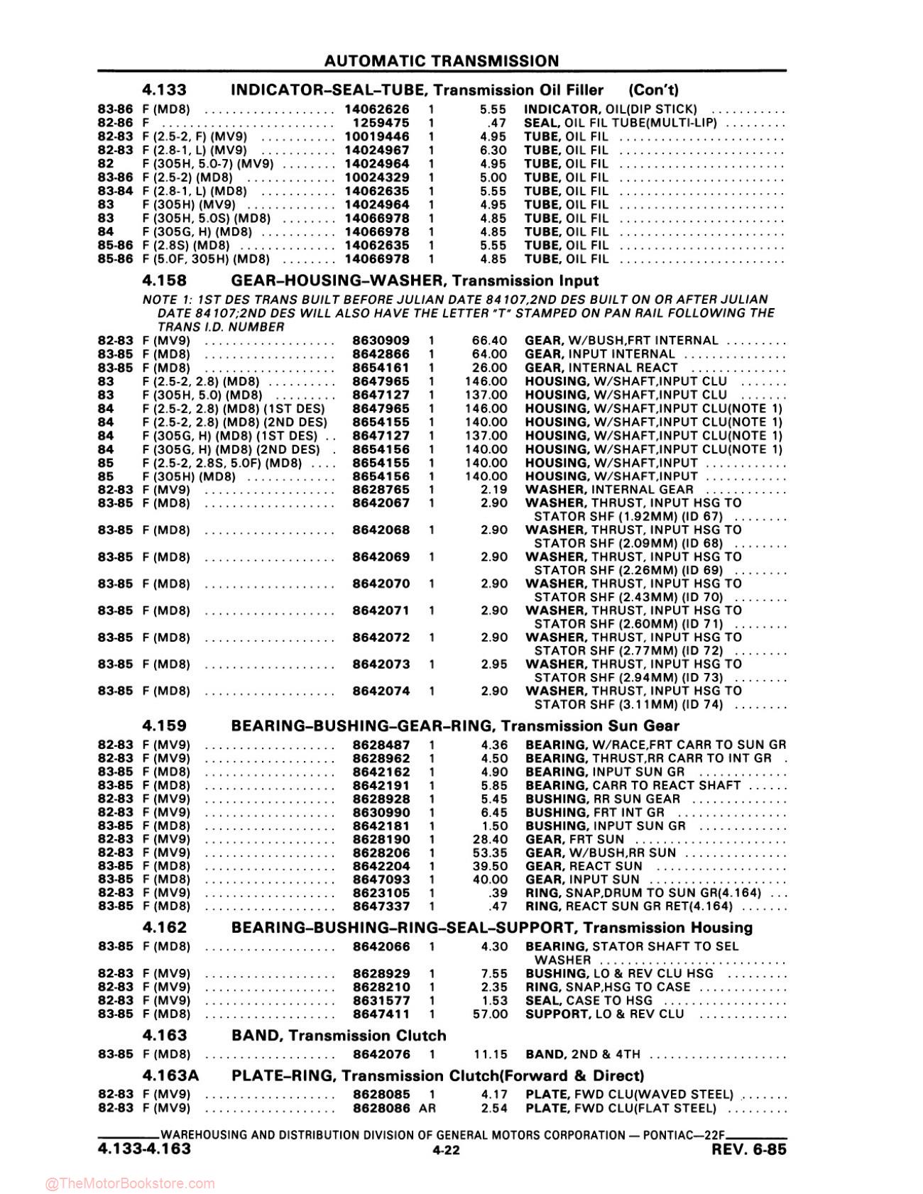 1982 - 1985 Pontiac Firebird Parts & Illustrations Catalog - Sample Page 1