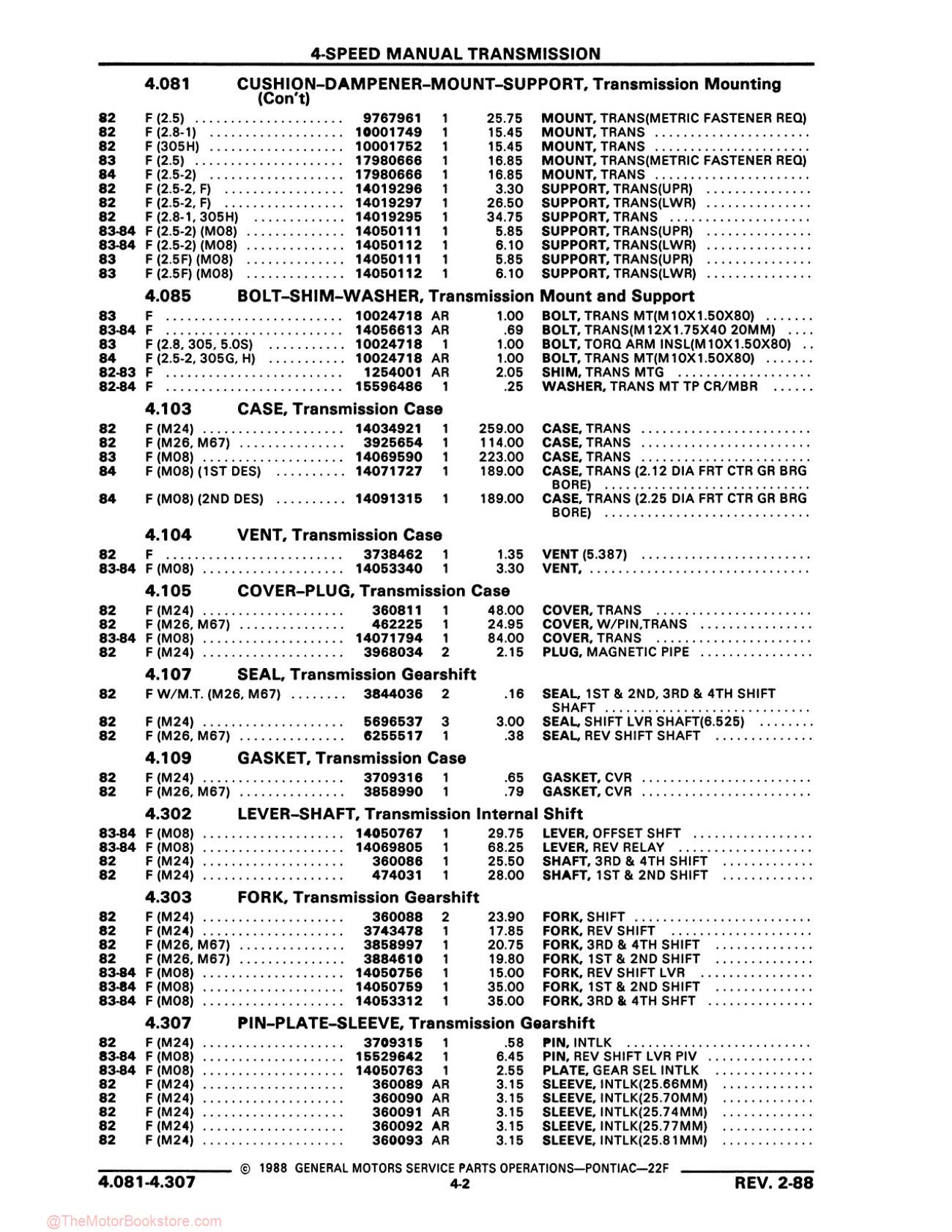 1982 - 1988 Pontiac Firebird Parts & Illustrations Catalog - Sample Page 3