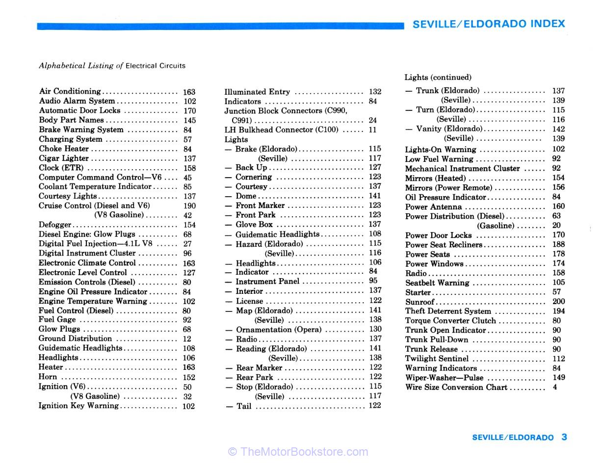 1982 Cadillac Electrical Troubleshooting Manual - OEM  - Table of Contents 2