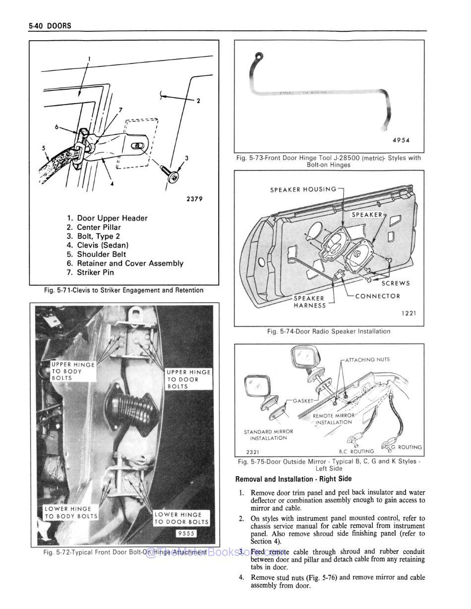 1982 Fisher Body Service Manual Sample Page - Door Removal