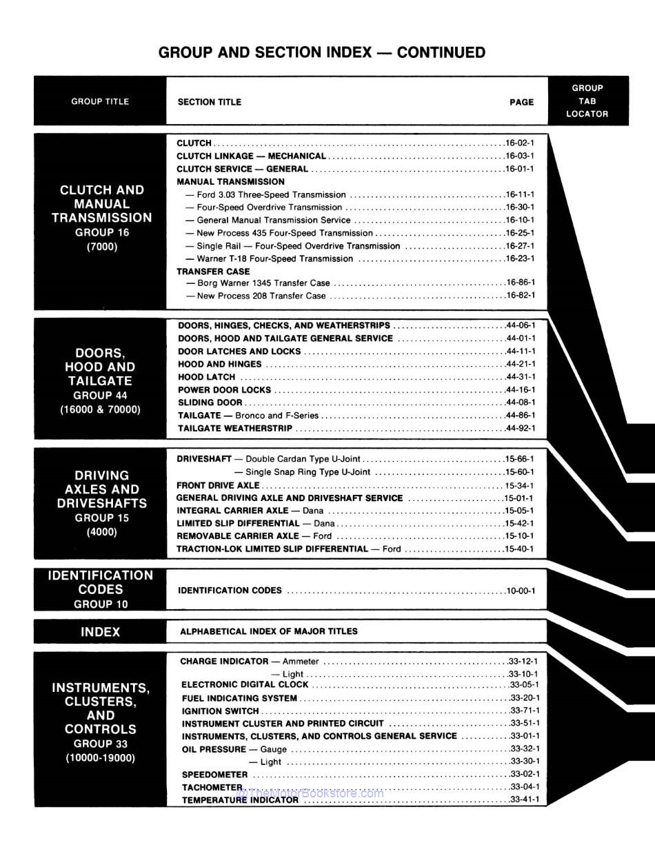 1982 Ford Truck Shop Manual - Body, Chassis, Engine & Electrical  - Table of Contents 2