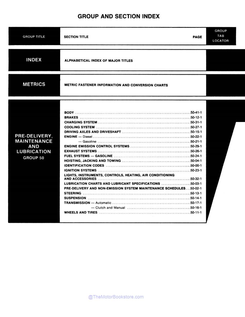 1982 Ford Truck Shop Manual - Body, Chassis, Engine & Electrical  - Table of Contents 6