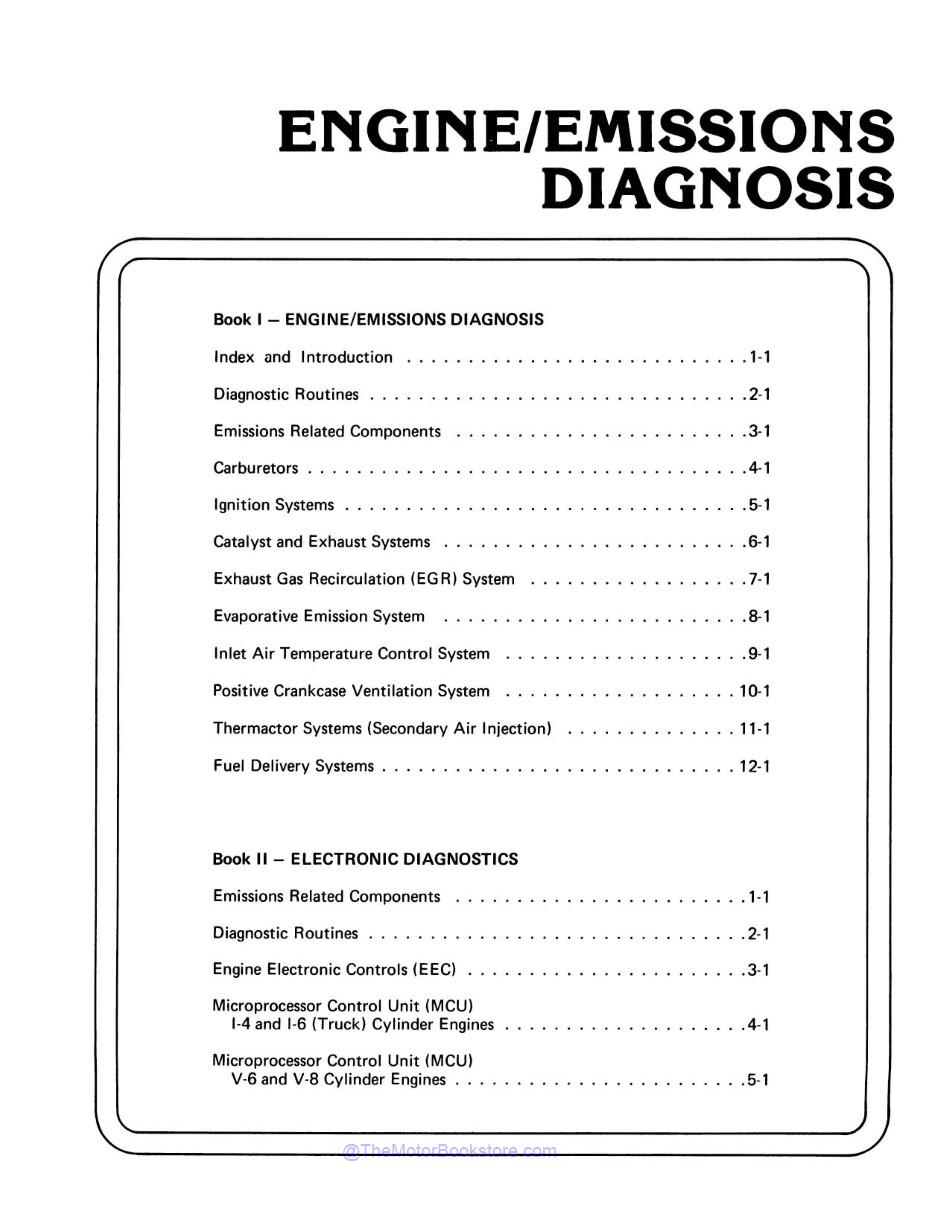 1982 Ford Lincoln Mercury Car Truck Emissions Diagnosis Manual  - Table of Contents