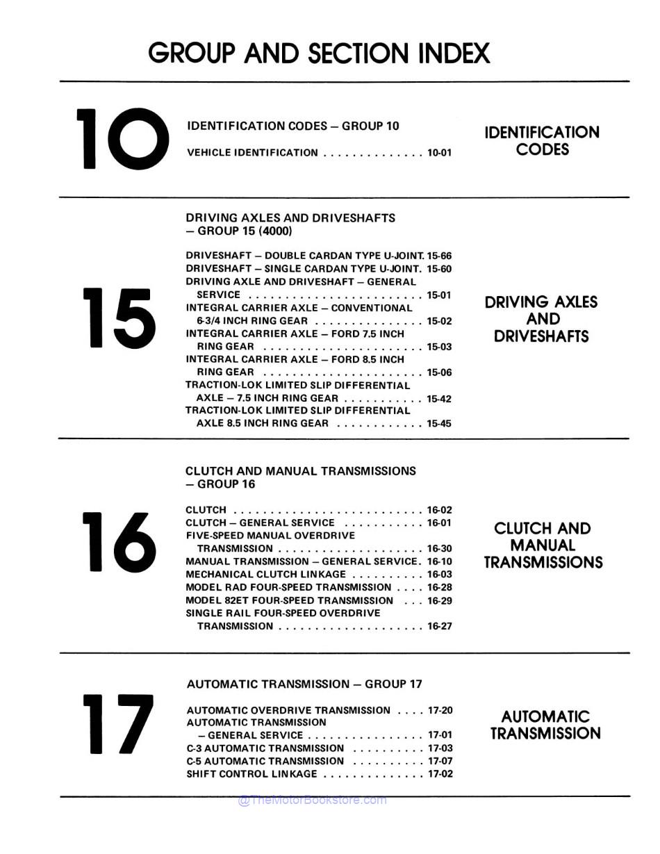 1982 Ford Mustang, Lincoln, Mercury Shop Manual - 3 Volumes  - Table of Contents 6