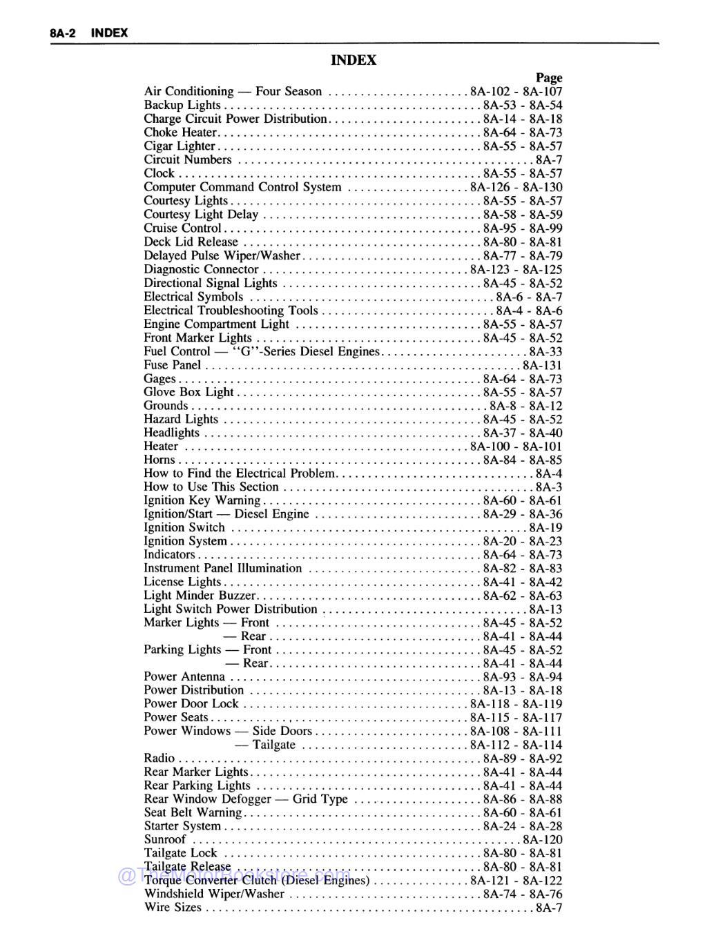 1982 GMC Caballero Electrical Troubleshooting Service Manual Supplement - COLOR  - Table of Contents