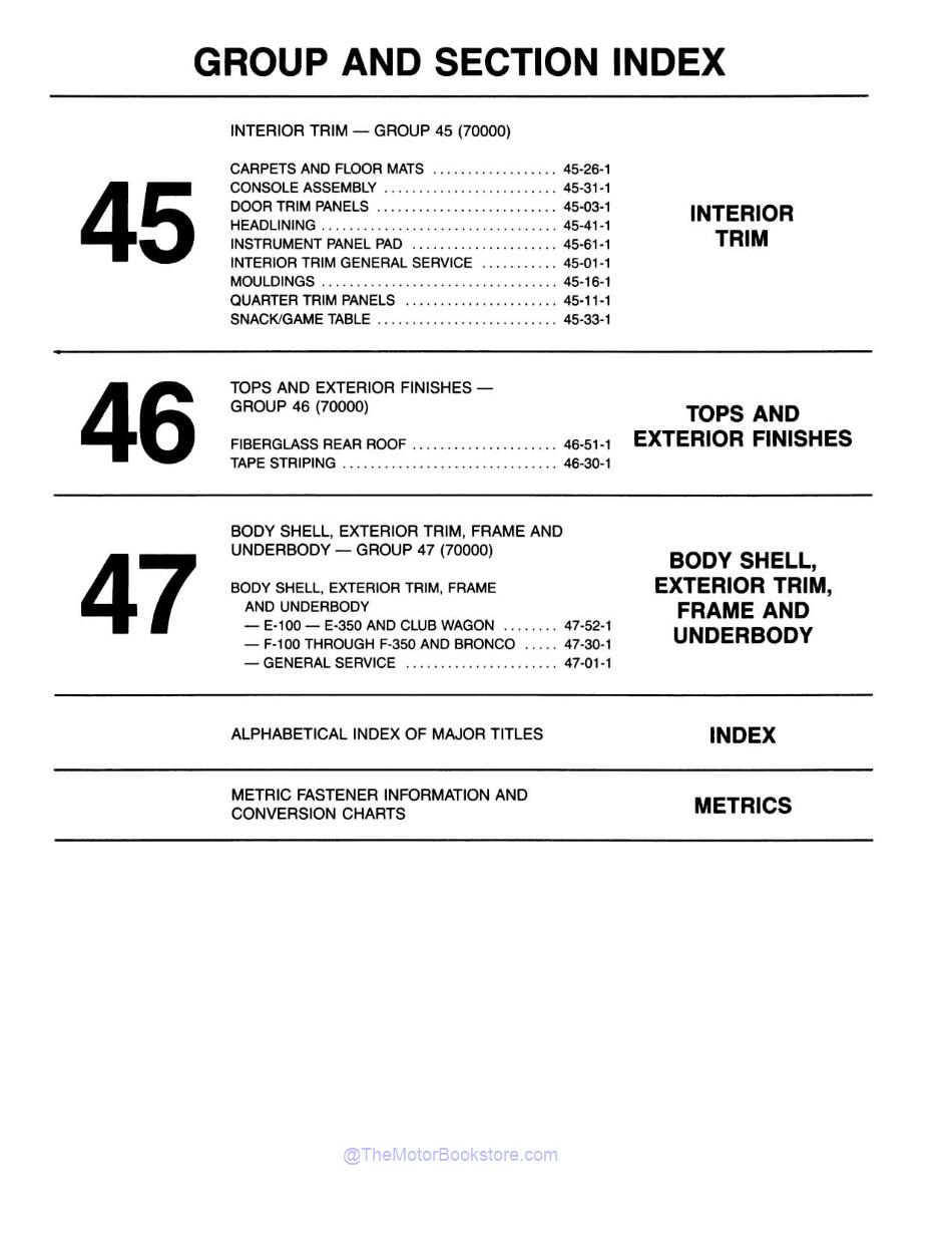 1983 Ford Truck Shop Manual - Body, Chassis, Engine & Electrical  - Table of Contents 6