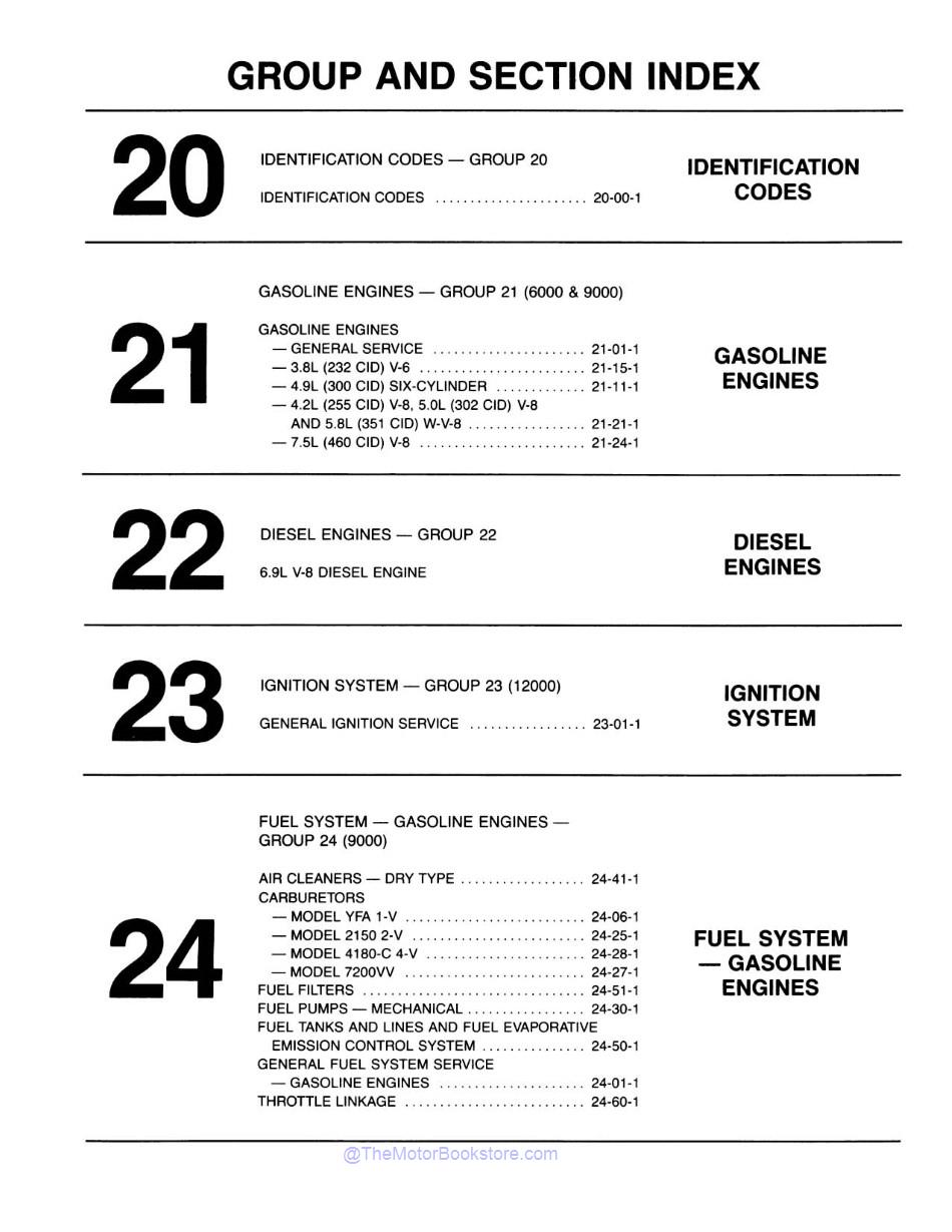 1983 Ford Truck Shop Manual - Body, Chassis, Engine & Electrical  - Table of Contents 7