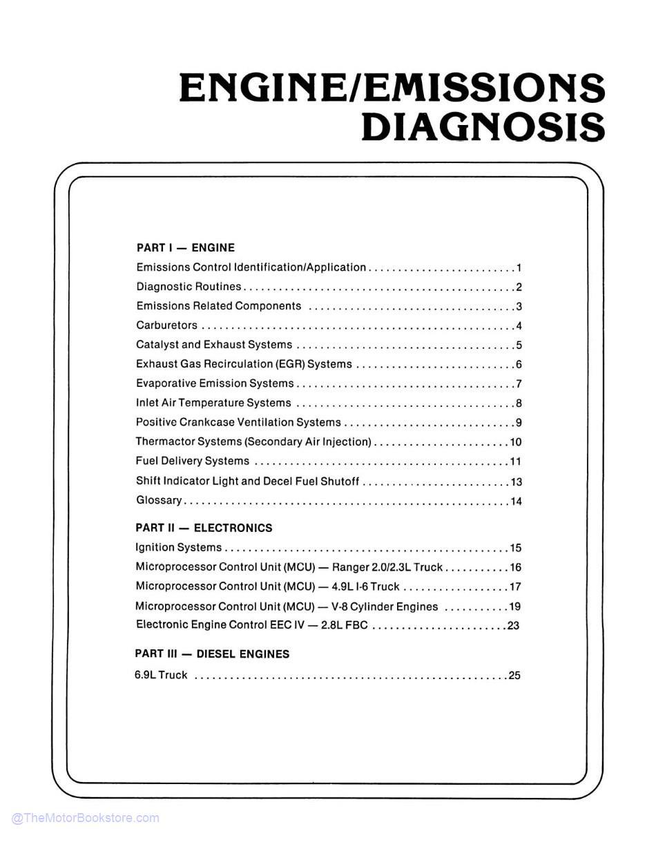 1983 Ford Light Duty Truck Engine / Emissions Diagnosis Manual  - Table of Contents 1