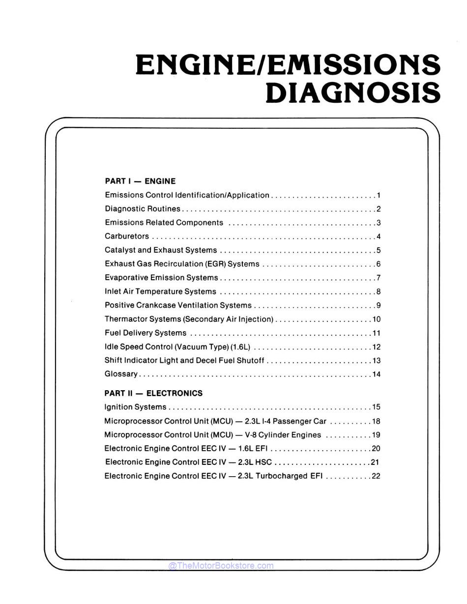 1983 Ford Lincoln Mercury Emissions Diagnosis Manual  - Table of Contents