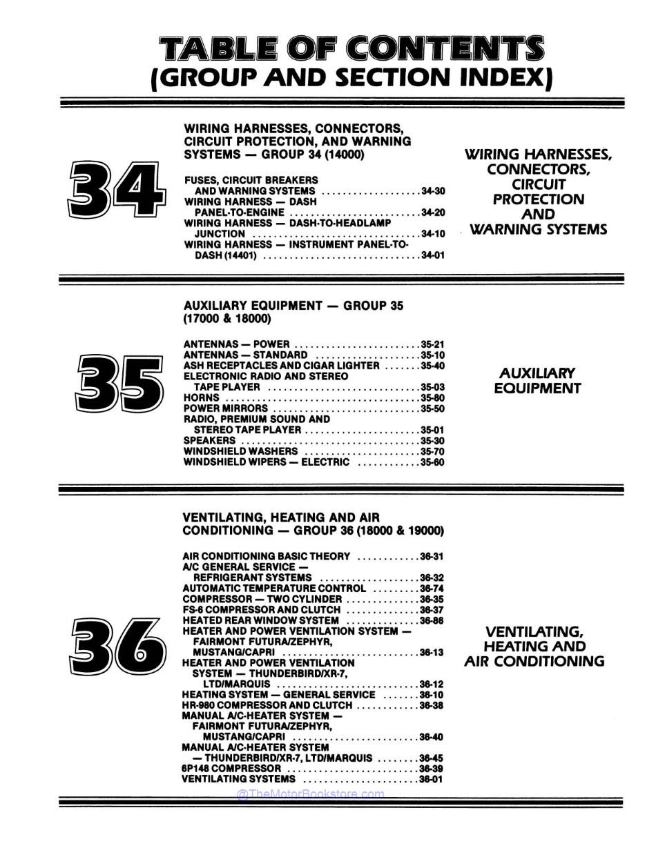 1983 Ford Mustang, Lincoln, Mercury Shop Manual - 3 Volumes  - Table of Contents 3