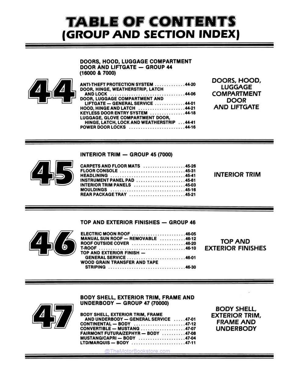 1983 Ford Mustang, Lincoln, Mercury Shop Manual - 3 Volumes  - Table of Contents 5